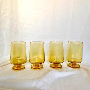 Vintage Yellow Amber Glasses 4pc Set